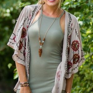 Boho Detailed Kimono in Latte